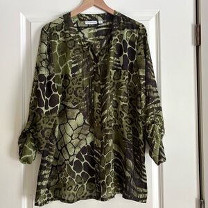 Susan Graver Sheer Blouse with 3/4 Roll Tab Sleeves